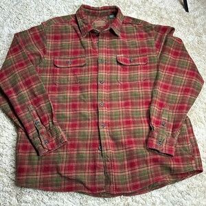 Orvis Shirt Men  Red/Green Plaid Heavy Flannel Shacket Pockets Plaid, Size XXL
